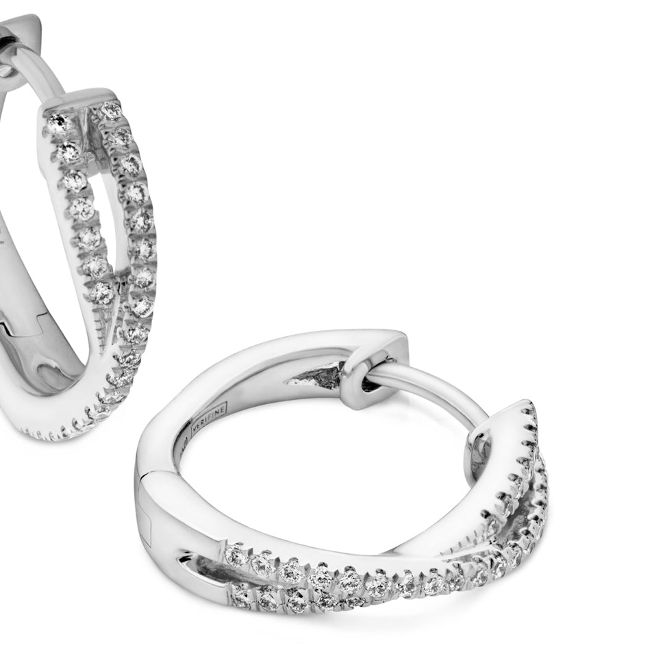 Cross-over diamond hoop earrings 18ct white gold