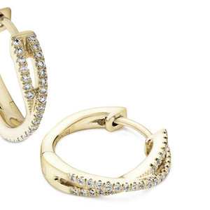 Cross-over diamond hoop earrings 18ct yellow gold