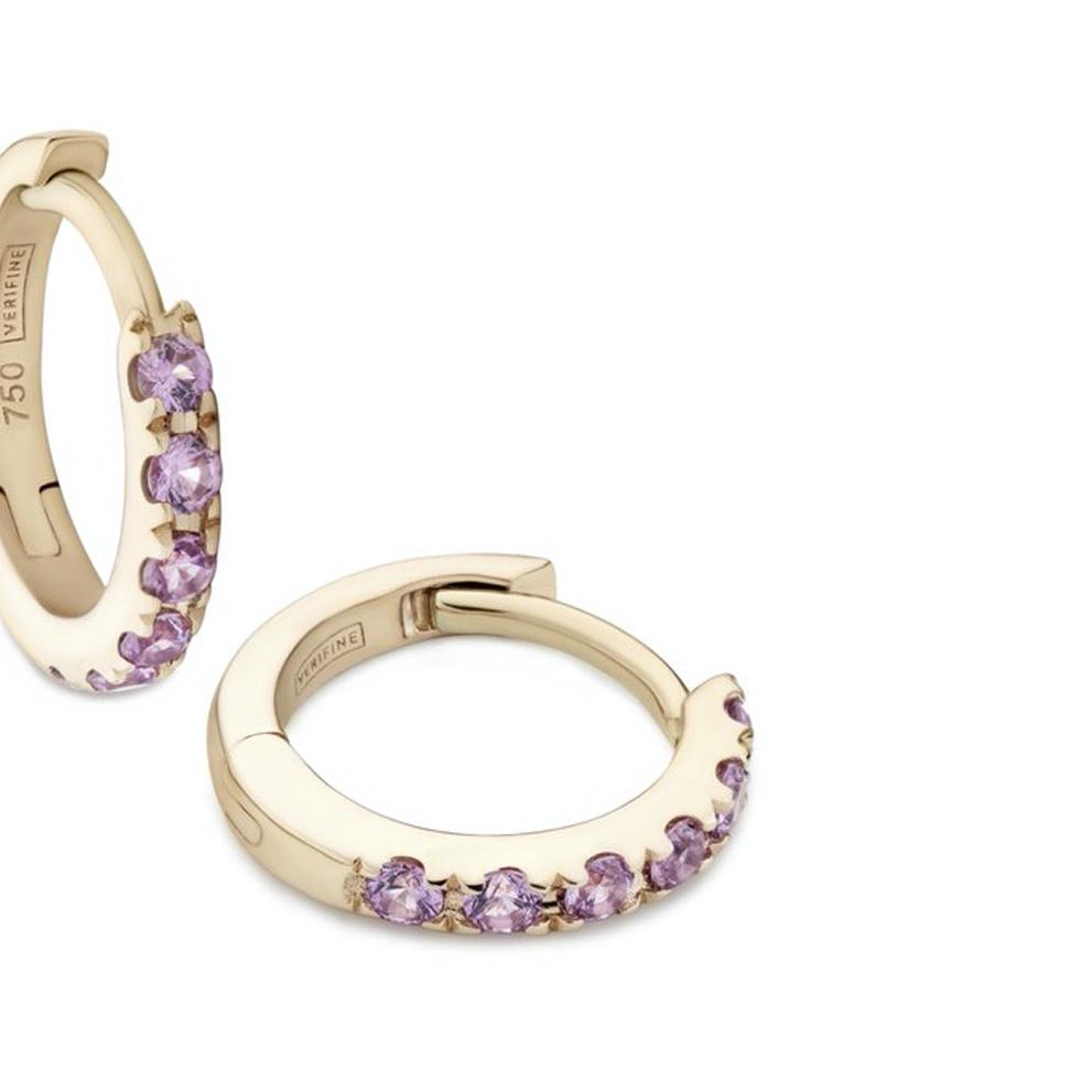 pink sapphire huggie earrings 18ct gold