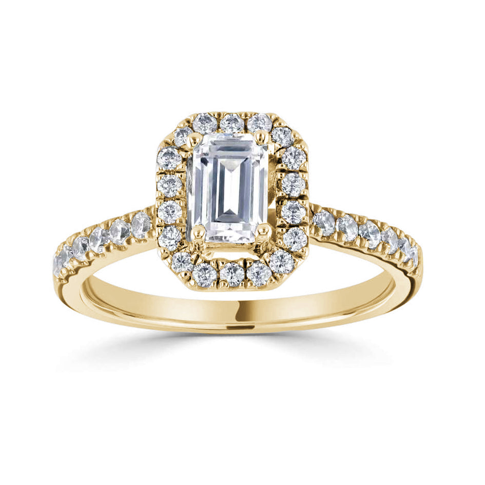 emerald cut diamond engagement ring 18ct yellow gold